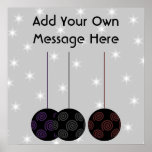 Three Black Christmas Baubles. Custom Text Poster