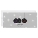 Three Black Christmas Baubles. Custom Text rack cards