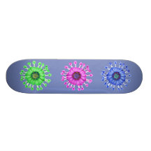 Three Blue Bell Tunicate flowers with colours boar Skate Deck