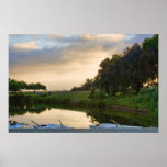 Three boat's in the lake at sunrise, canvas posters