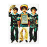 Three boys and one boys holds the christmas wishes postcard