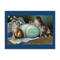 Three Cats & Big Blue Easter Egg Postcard
