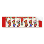 Three Christmas Socks hanging from the chimney for bumper stickers