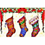 Three Christmas Socks hanging from the chimney for photo sculptures