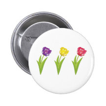 Three colourful tulips pinback buttons