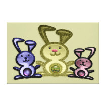 Three Cute Bunnies Wrapped Canvas Canvas Print