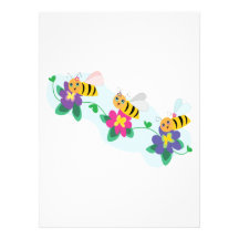 three cute happy bumble bees on flowers custom announcement