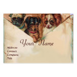 THREE DOGGIES WITH ROSES, Parchment,Monogram Business Card Templates