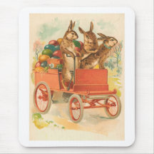 Three Easter Bunnies With Eggs Mouse Mats
