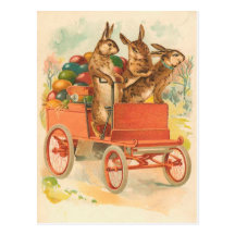 Three Easter Bunnies With Eggs Post Card