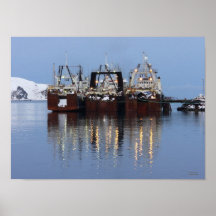 Three F. C. A. Fishing Trawlers Docked in Winter Poster