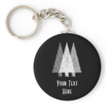 Three Festive Trees. White on Black. Custom keychains