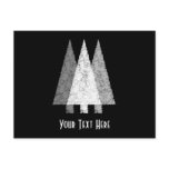 Three Festive Trees. White on Black. Custom postcards