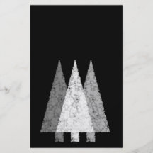 Three Festive Trees. White on Black. Flyers