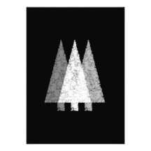Three Festive Trees. White on Black. Invitation