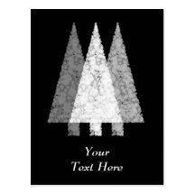 Three Festive Trees. White on Black. Post Cards