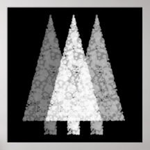Three Festive Trees. White on Black. Poster