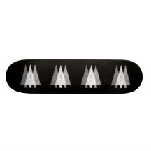 Three Festive Trees. White on Black. Skateboard