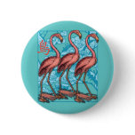 Three Flamingos with Flowers Pinback Button