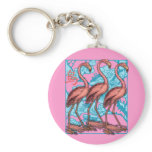 Three Flamingos with Flowers keychains