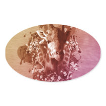 Three Giraffes Oval Sticker