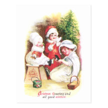 Three Girls Try on New Clothes Vintage Christmas Postcard