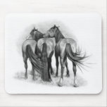 Three Horses: Rear Ends: Affection: Pencil Art Mouse Pads