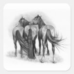 Three Horses: Rear Ends: Affection: Pencil Art Square Sticker