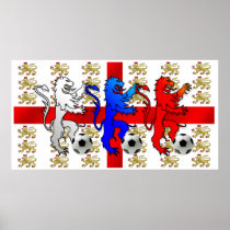 Three Lions football players England Poster