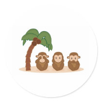 Three little monkeys - três macaquinhos adesivo redondo