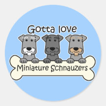 Three Miniature Schnauzers Round Stickers