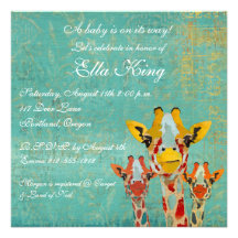 Three Peeking Giraffes  Baby Invitation