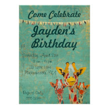 Three Peeking  Giraffes  Birthday Invitation
