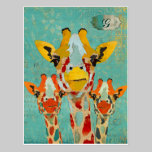 Three Peeking Giraffes Monogram Postcard postcards