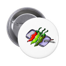 Three Peppers Fork Knife on Tray Graphic Pinback Button