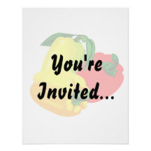 Three peppers graphic red yellow green personalised invitation
