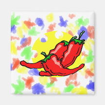 Three peppers lying in eaten sun refrigerator magnet