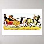 Three persons riding on a horse coach print