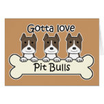 Three Pitbulls Greeting Cards
