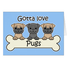 Three Pugs Greeting Card