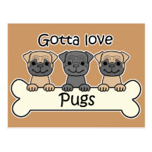 Three Pugs Postcards
