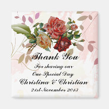 Three Rose floral wedding bomboniere thank you Refrigerator Magnets
