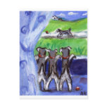 Three schnauzers in window postcard