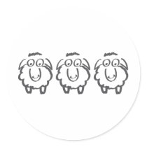 three sheeps round sticker