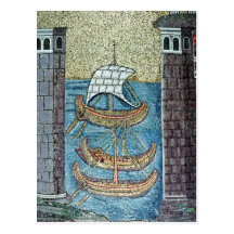 Three ships entering the port of Ravenna Postcard