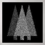 Three Snowy Christmas Trees. Black White. Custom posters