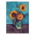 Three sunflowers in a vase greeting card