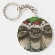 Three swallows singing Christmas carols Key Chain