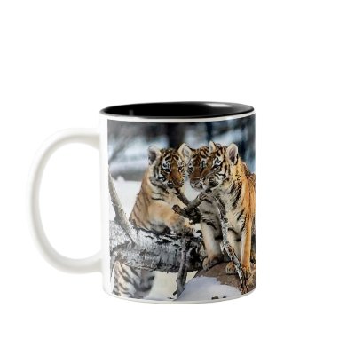 Three Tiger Cubs In Snow Art Gifts Mugs