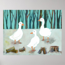 Three White Geese Poster